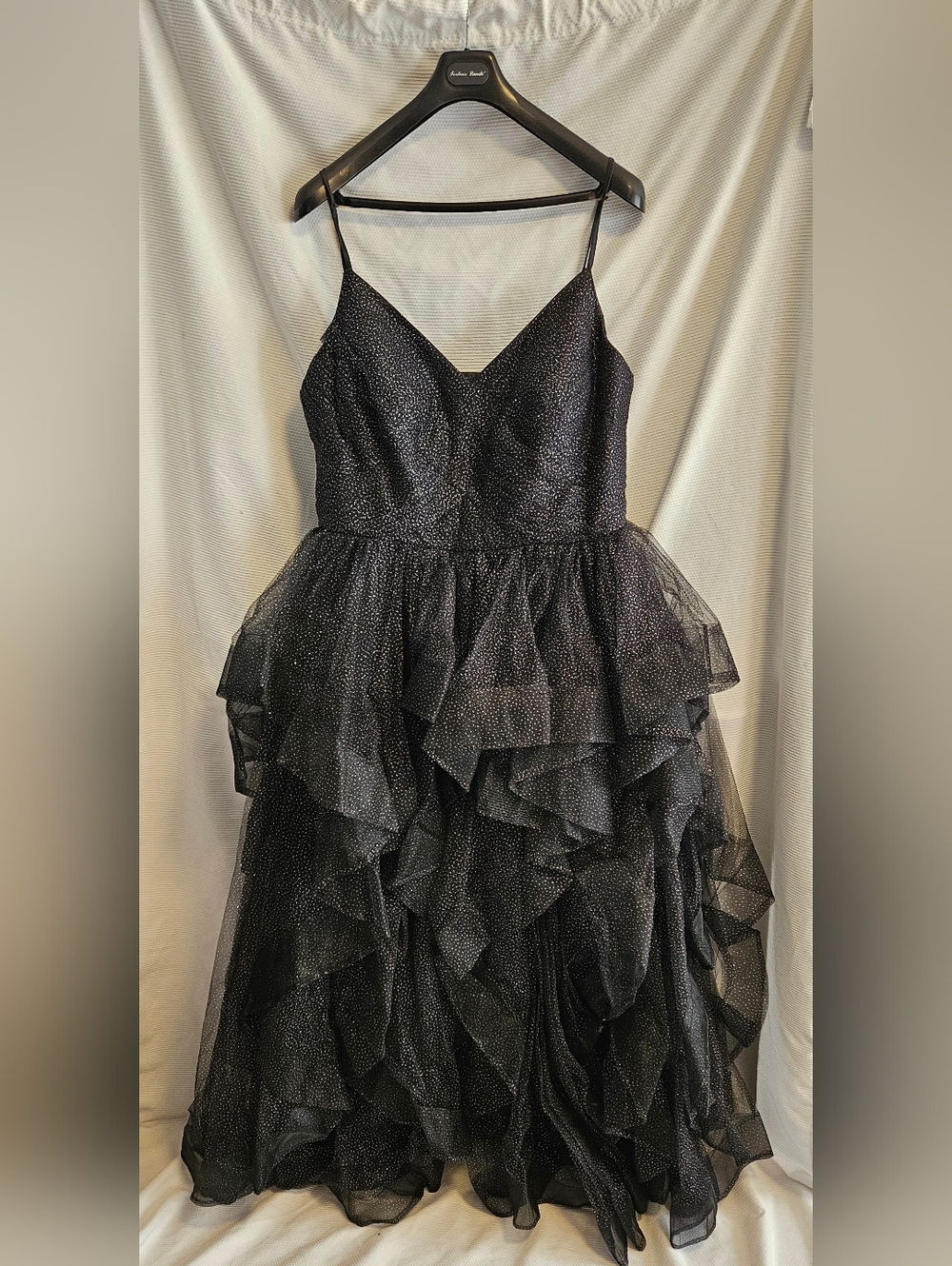 Women's 18 Black Tiered Sparkly Tulle Prom Gown Lace-up Back